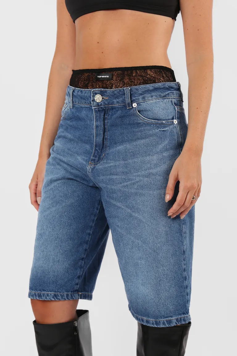 Bermuda de tiro medio en denim con diseño clásico y lavado artesanal de Top White en Pantalones para argentina