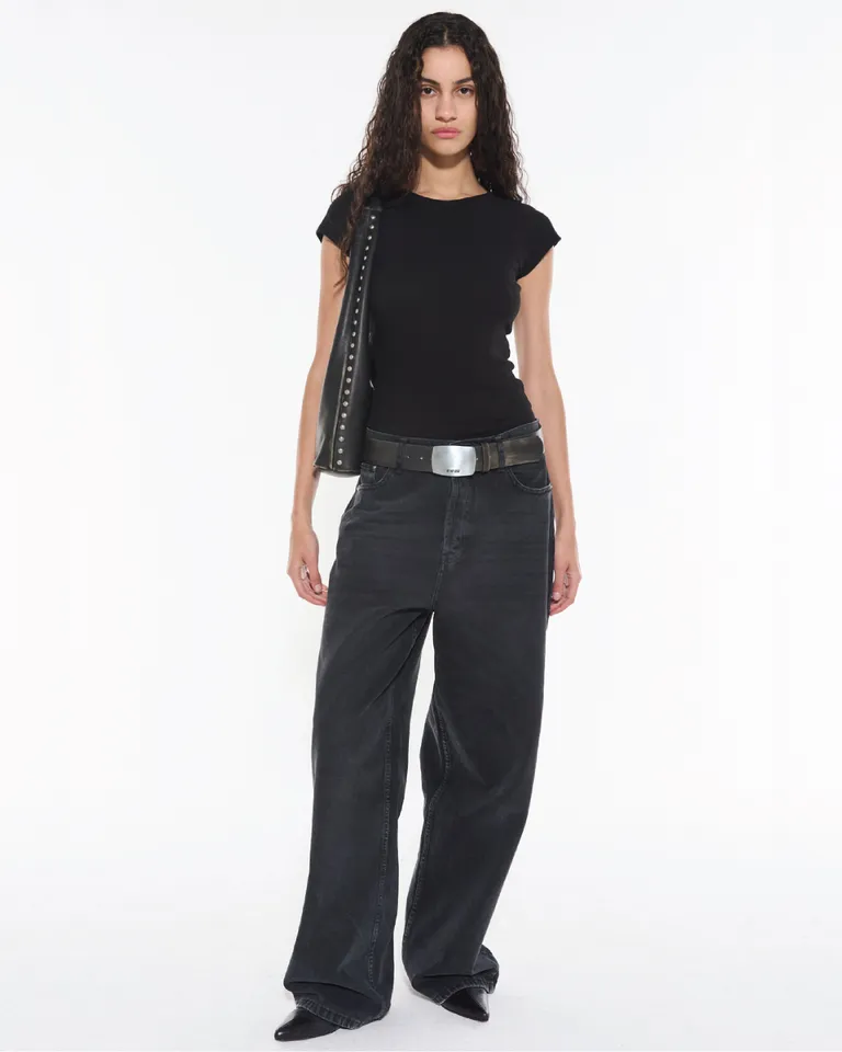 Pantalones de tiro bajo y pierna ancha en denim negro desgastado de Ay Not Dead en Pantalones para argentina
