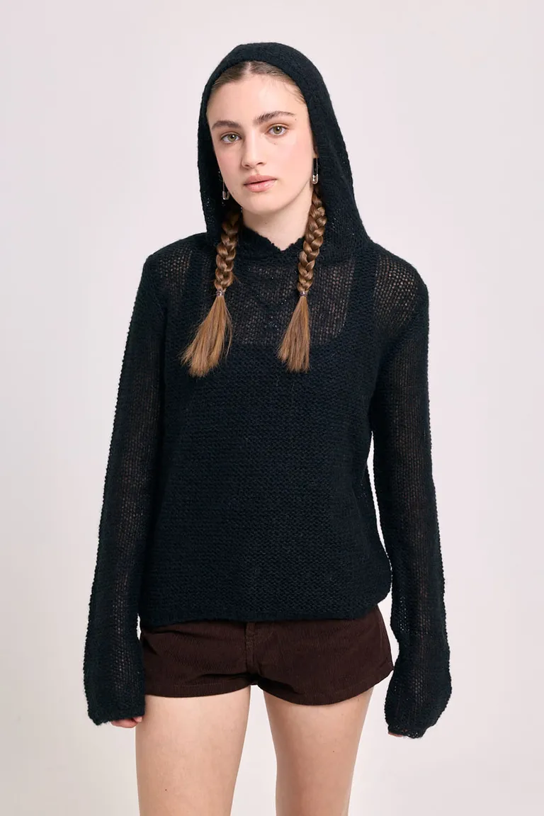 Sweater tejido con capucha y mangas largas, diseño de textura abierta y corte recto de 47 Street en Buzos y Sweaters para argentina