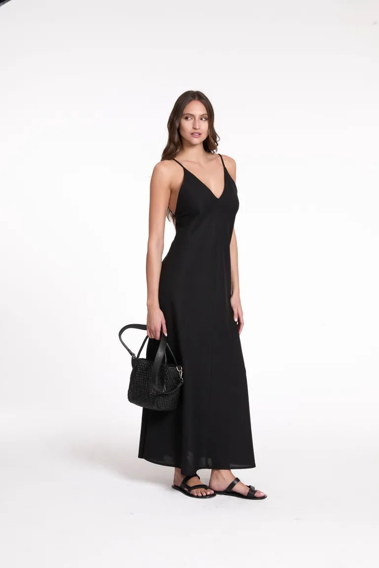 Vestido de lino de tirantes finos y escote en V con espalda abierta y ajustable de Justaosadia en Vestidos para argentina