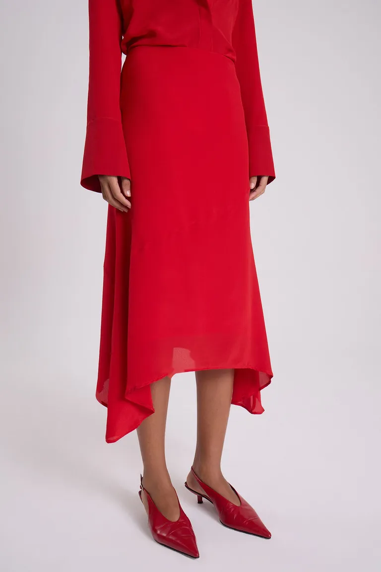 Falda midi de seda natural en un elegante rojo de Maria Cher en Faldas para argentina