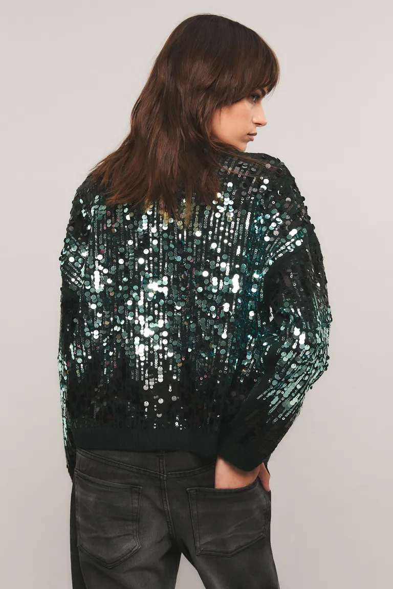 Sweater manga larga con cuello redondo y diseño íntegro de lentejuelas con efecto degradé de Kosiuko en Buzos y Sweaters para argentina