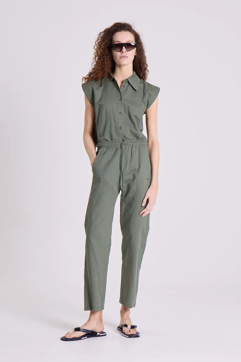 Pantalón recto de lino y algodón con detalles de marca de Maria Cher en Pantalones para argentina