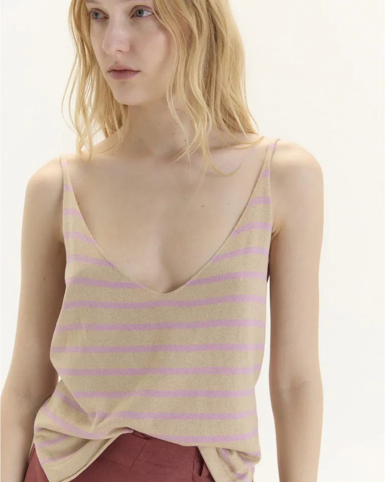 Musculosa akinarette con patrón de rayas y escote en V de Blue Sheep en Tops para argentina