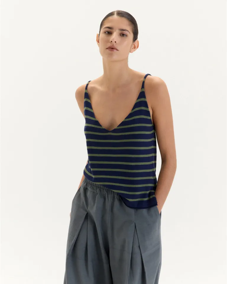 Musculosa akinarette con patrón de rayas y escote en V de Blue Sheep en Tops para argentina