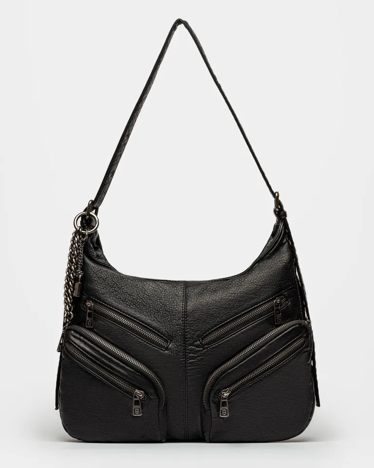 Bolso de mano femenino con efecto cuero lavado, múltiples bolsillos y cierre con mosquetón removible de Prüne en Bolsos y Carteras para argentina