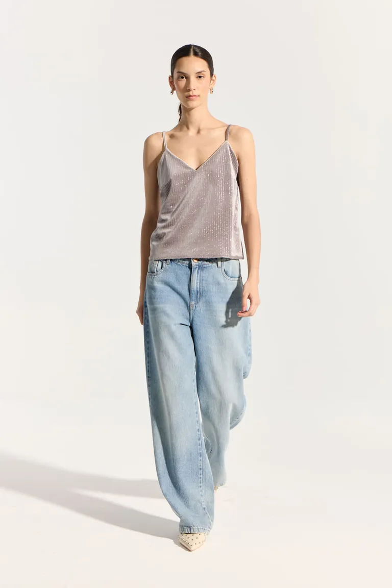 Musculosa de velvet con destellos de lurex en tono gris de Portsaid en Tops para argentina