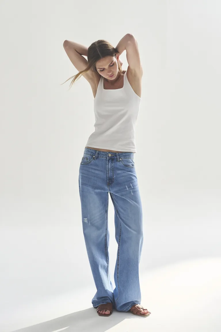 Pantalones anchos de corte alto en denim de excelente calidad de Akiabara en Pantalones para argentina