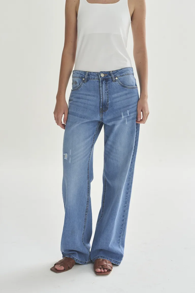 Pantalones anchos de corte alto en denim de excelente calidad de Akiabara en Pantalones para argentina