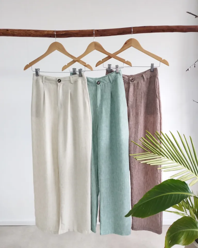Pantalón wide leg de lino jaspeado con pinza delantera para mujer de Lemmon en Pantalones para argentina