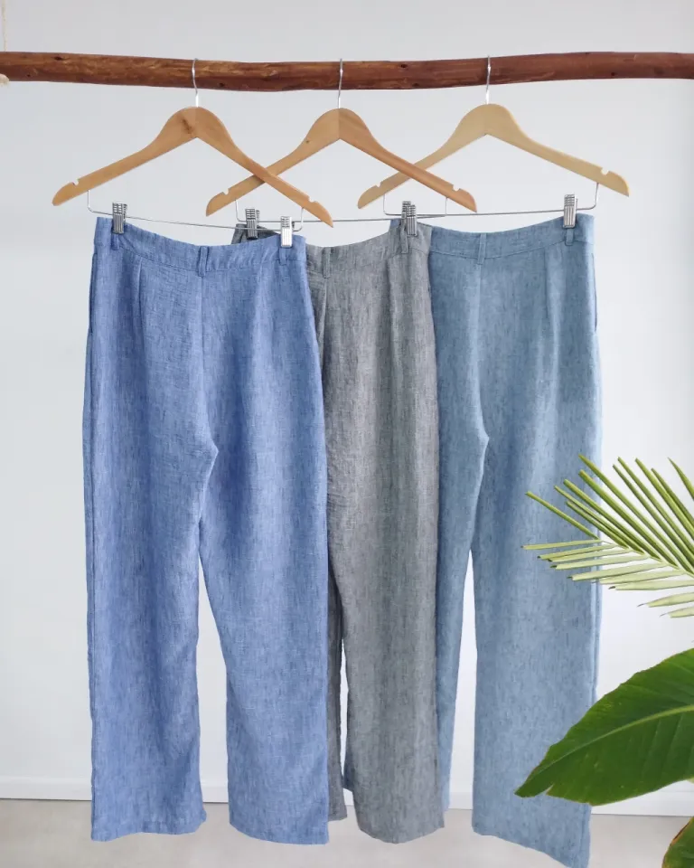 Pantalón wide leg de lino jaspeado con pinza delantera para mujer de Lemmon en Pantalones para argentina
