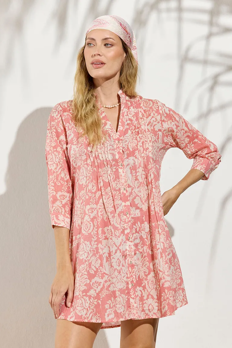 Túnica kausiki de mangas 3/4 con cierre de botones forrados y diseño de estampado de Indiastyle en Túnicas para argentina