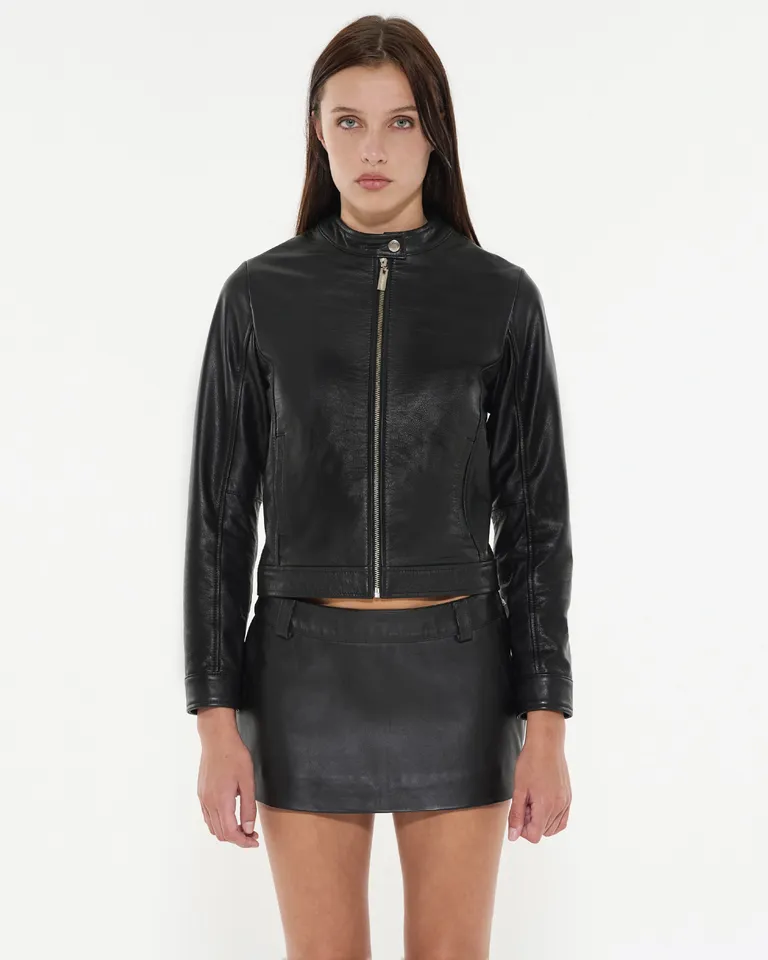 Chaqueta de cuero de corte ceñido con cuello mao y cierre metálico de Ay Not Dead en Chaquetas para argentina