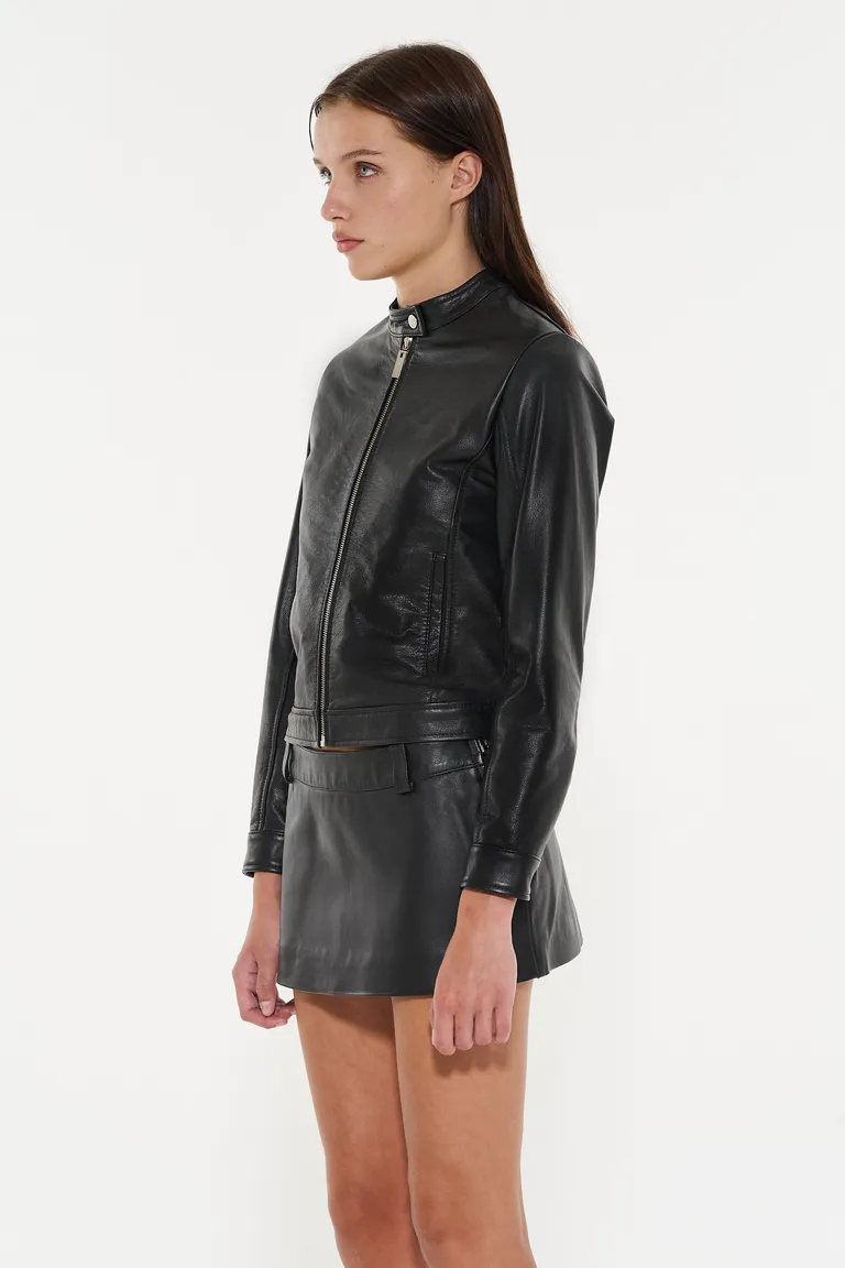 Chaqueta de cuero de corte ceñido con cuello mao y cierre metálico de Ay Not Dead en Chaquetas para argentina