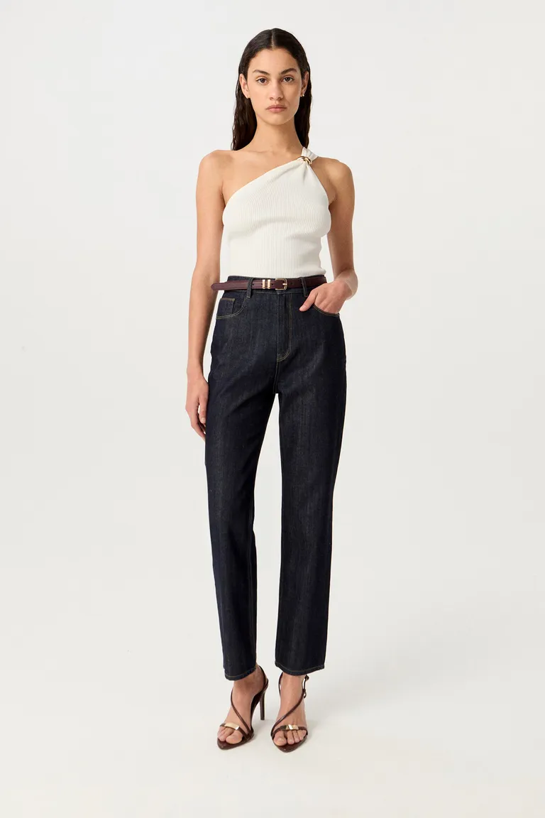 Pantalón de jean de tiro alto y pierna recta slim con cinturón desmontable de Markova en Pantalones para argentina