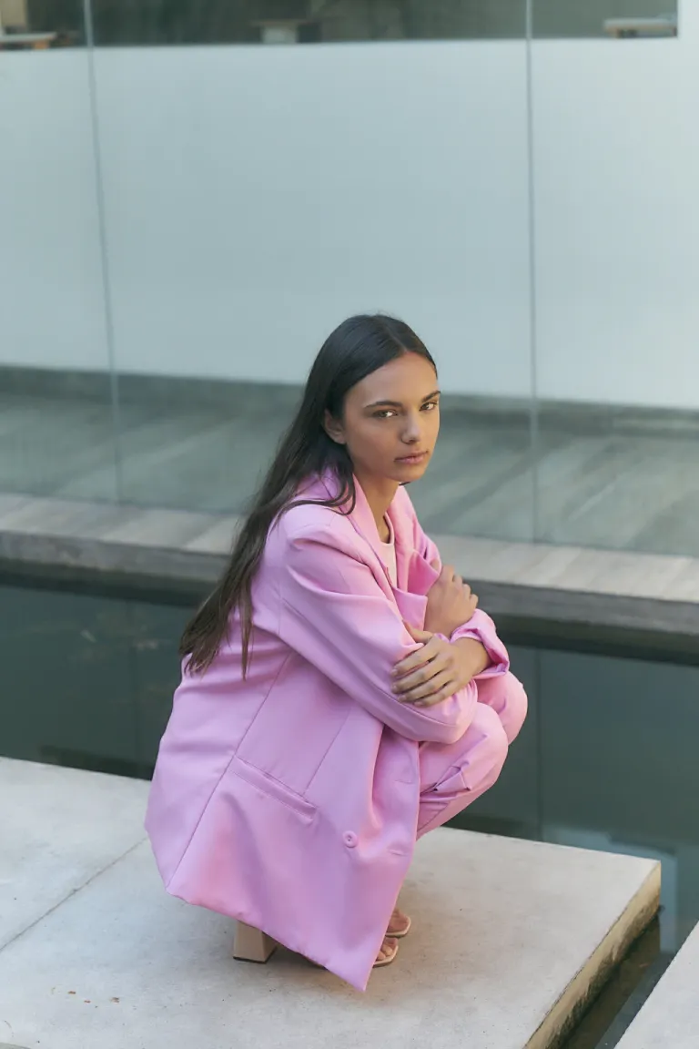 Blazer rosa doble abotonadura con bolsillos ribeteados de Lemmon en Blazers para argentina
