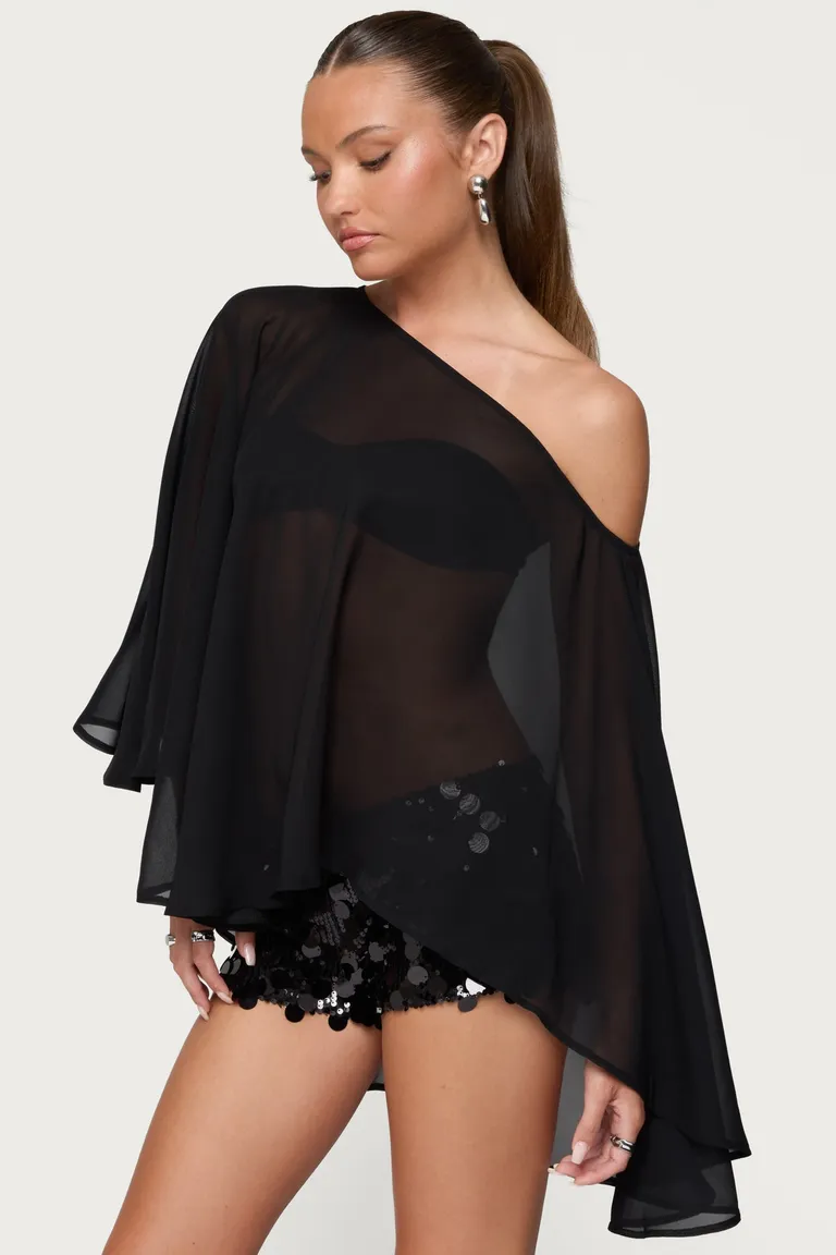 Poncho asimétrico gasa traslúcida de Edikted en Capas y Ponchos para argentina