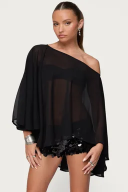 Poncho asimétrico gasa traslúcida de Edikted en Capas y Ponchos para argentina