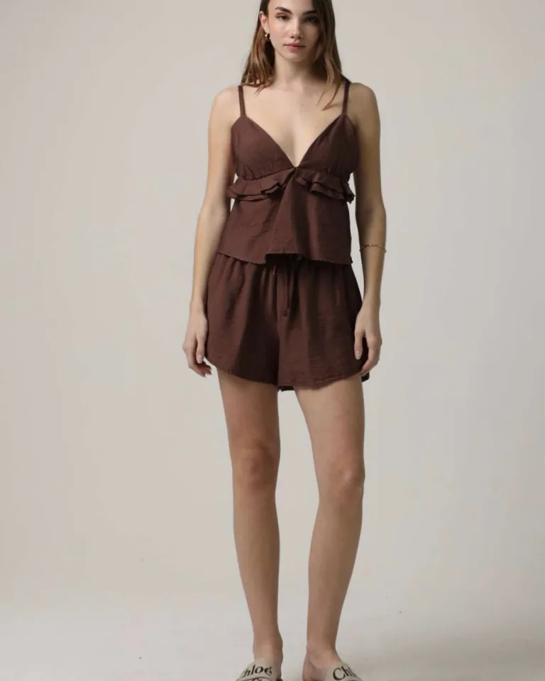 Short de lino y rayón en tono marrón para mujer de Hesed en Shorts para argentina