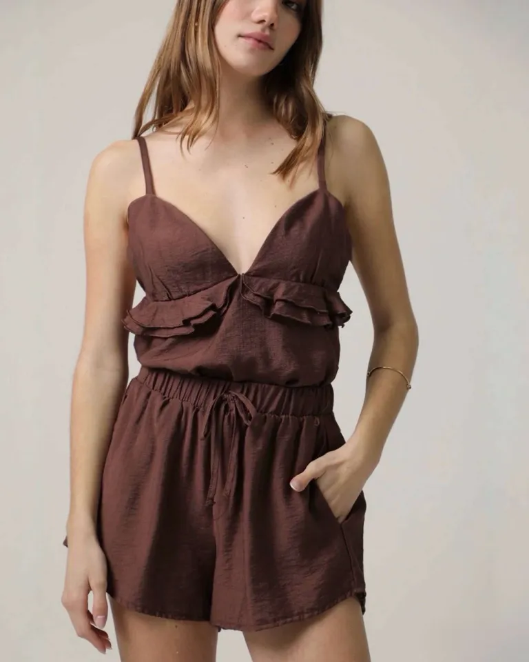 Short de lino y rayón en tono marrón para mujer de Hesed en Shorts para argentina