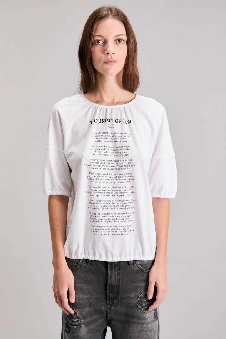 Remera holgada de algodón con estampado exclusivo y mangas fruncidas de Kosiuko en Remeras para argentina