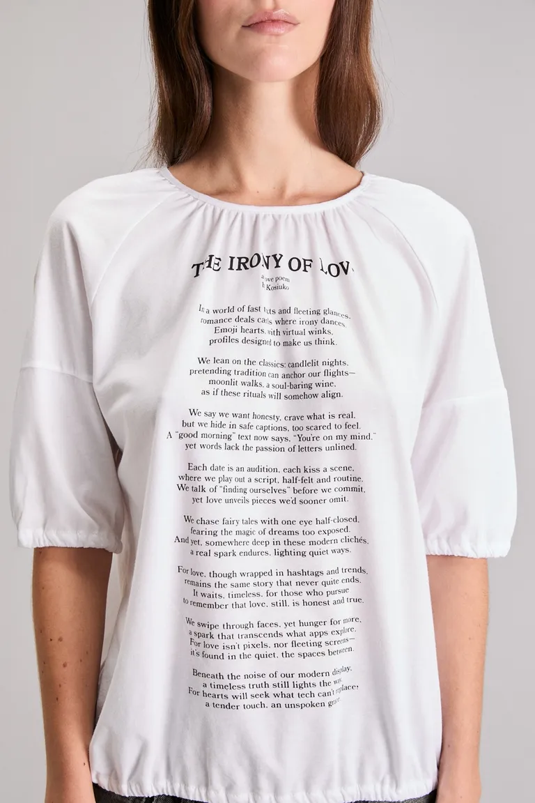 Remera holgada de algodón con estampado exclusivo y mangas fruncidas de Kosiuko en Remeras para argentina