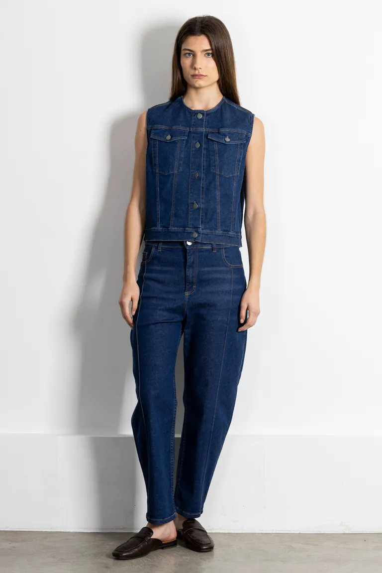 Chaleco de denim sin mangas hasta la cintura con bolsillos y ajuste en la cintura de Kill en Chalecos para argentina
