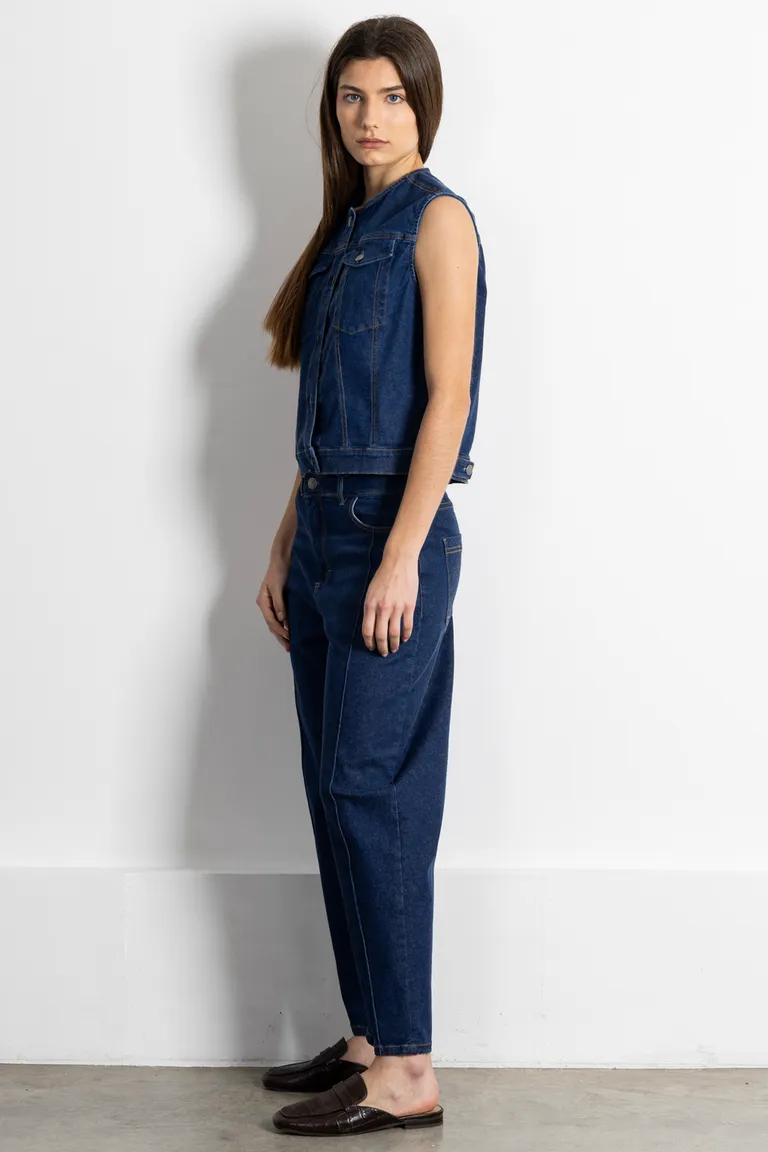 Chaleco de denim sin mangas hasta la cintura con bolsillos y ajuste en la cintura de Kill en Chalecos para argentina