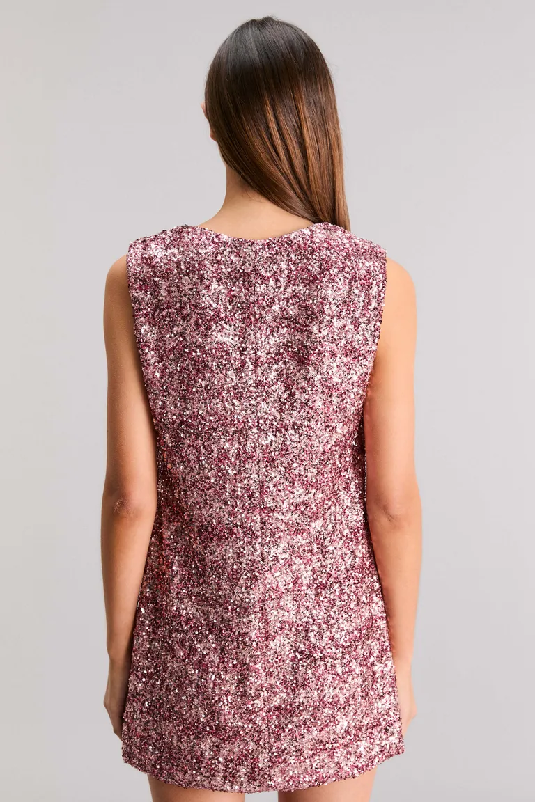 Vestido de lentejuela con estampado exclusivo y escote en V de Kosiuko en Vestidos para argentina