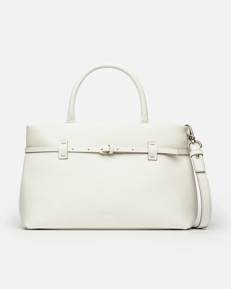 Cartera de mano estructurada en cuero graneado blanco - Diseño elegante y versátil de Prüne en Bolsos y Carteras para argentina