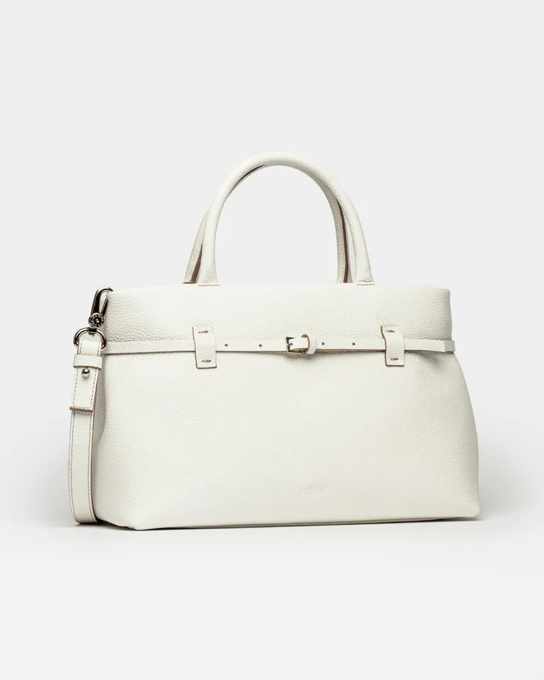 Cartera de mano estructurada en cuero graneado blanco - Diseño elegante y versátil de Prüne en Bolsos y Carteras para argentina