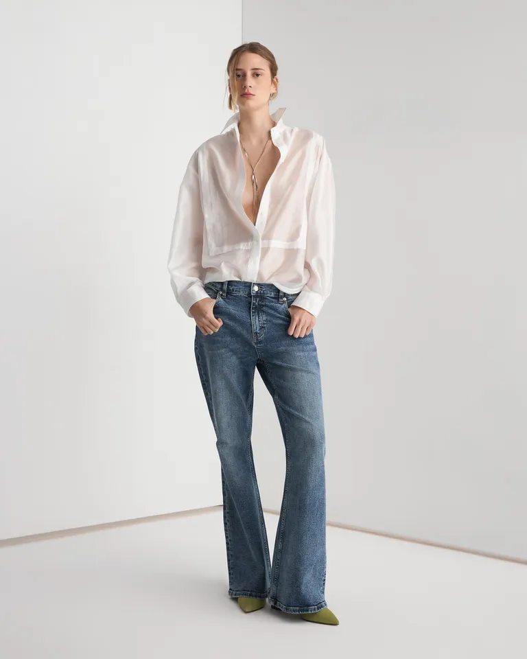 Pantalones de tiro medio en denim con lavado sutil de Prüne en Pantalones para argentina