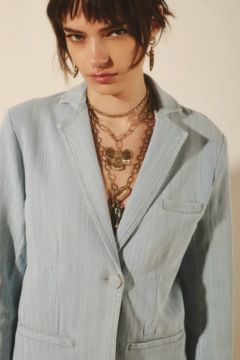 Blazer Sastre de Denim Gris - Corte Moderno y Ajuste Cómodo de Rapsodia en Blazers para argentina