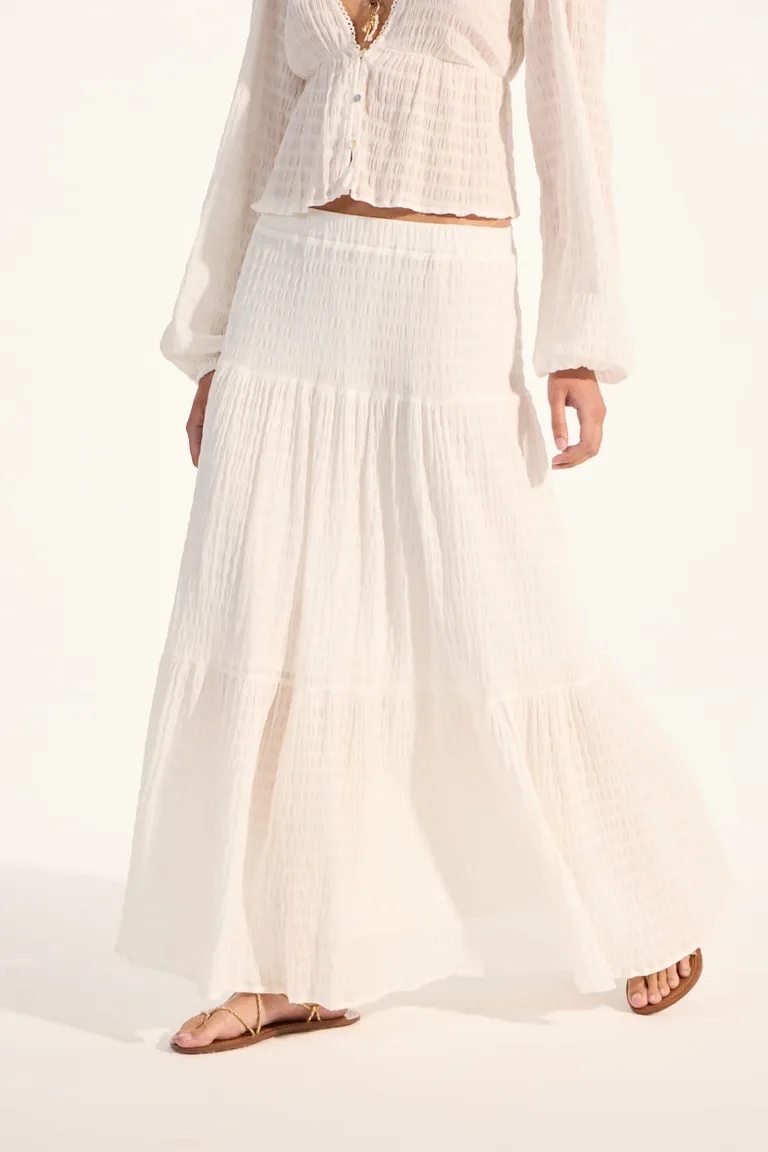 Falda larga con textura cloqué y diseño bohemio de Portsaid en Faldas para argentina