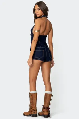 Micro short denim tiro bajo ciel de Edikted en Shorts para argentina