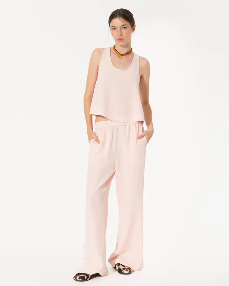 Pantalón ancho de satén en color rosa para mujer de Jazmin Chebar en Pantalones para argentina