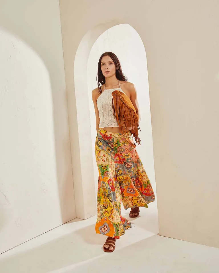 Pantalón de viscosa estampado de corte holgado y cintura elástica de Wanama en Pantalones para argentina