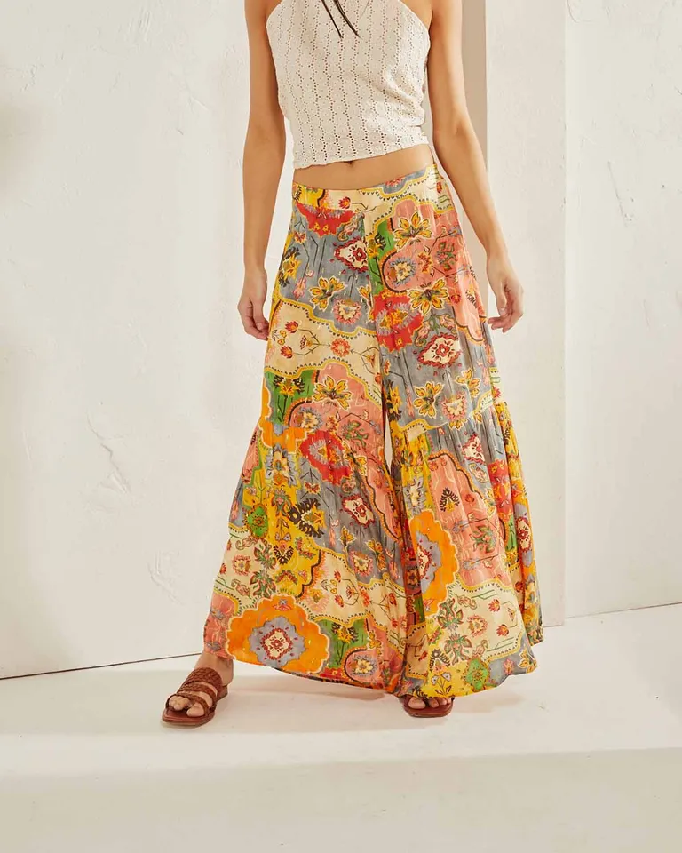 Pantalón de viscosa estampado de corte holgado y cintura elástica de Wanama en Pantalones para argentina