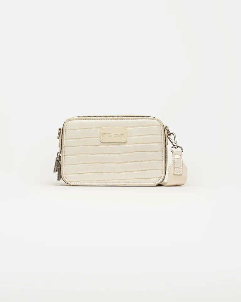 Cartera rígida y estructurada con efecto cuero croco y detalles metálicos de Prüne en Bolsos y Carteras para argentina