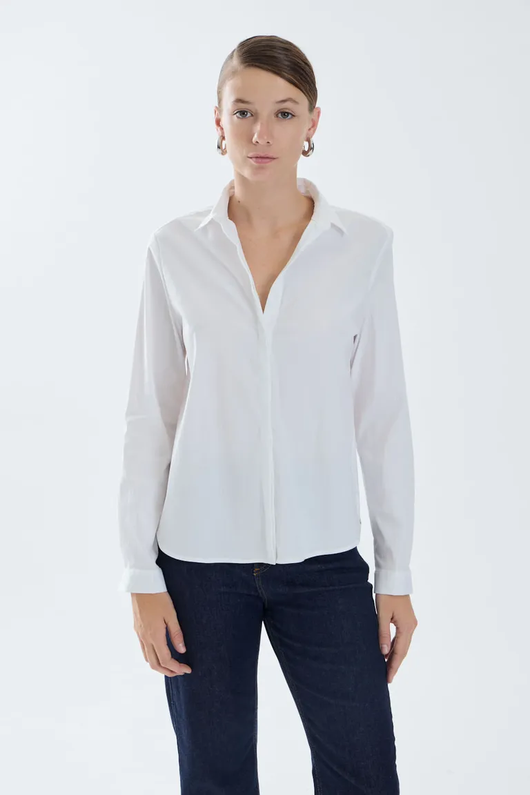 Camisa de mujer corte recto manga larga con cuello camisero de Portsaid en Camisas para argentina