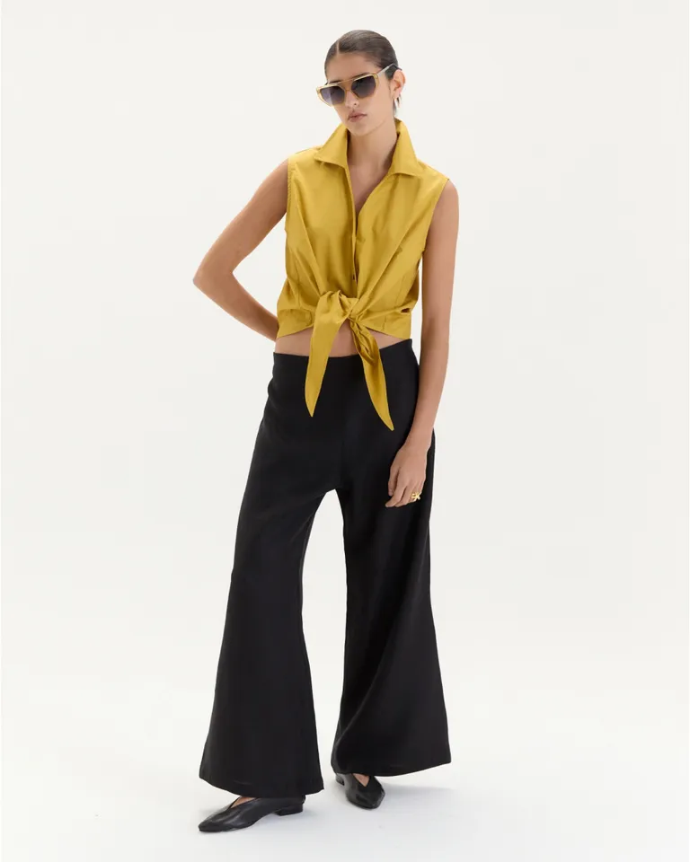 Camisa sin mangas marrón con terminación anudable en el frente de Blue Sheep en Camisas para argentina