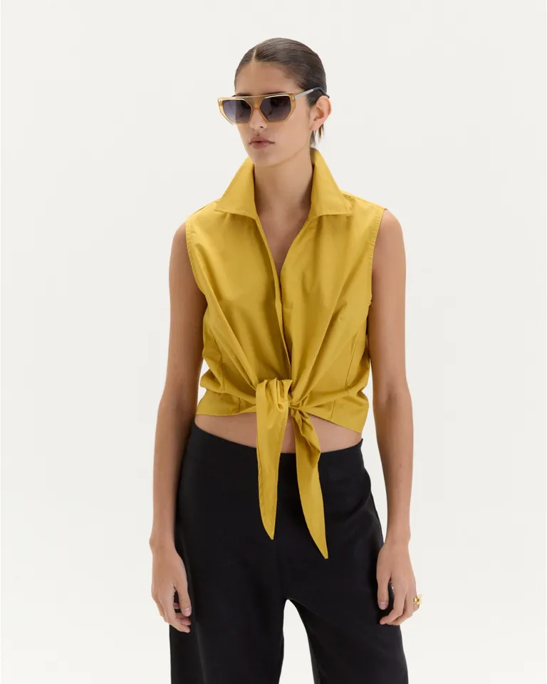 Camisa sin mangas marrón con terminación anudable en el frente de Blue Sheep en Camisas para argentina