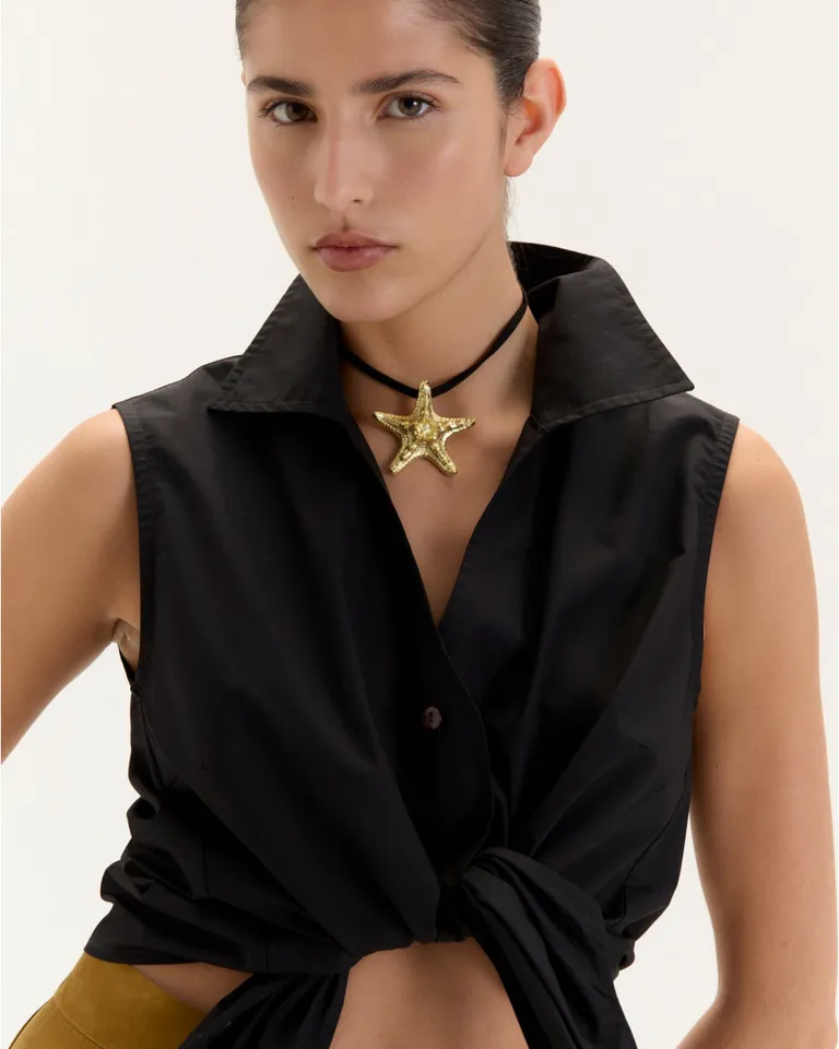 Camisa sin mangas marrón con terminación anudable en el frente de Blue Sheep en Camisas para argentina