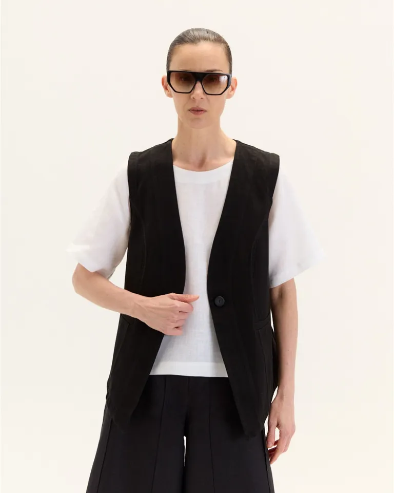 Chaleco largo de gabardina con diseño estructurado y botón delantero de Blue Sheep en Chalecos para argentina