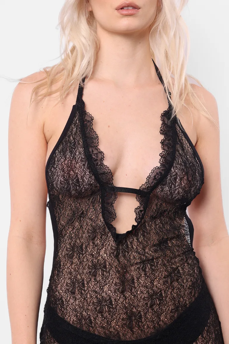 Vestido lencero de encaje negro con escote y espalda descubierta de Top White en Vestidos para argentina