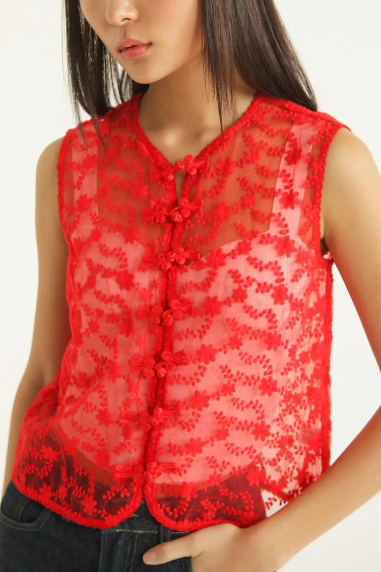 Chaleco con bordado floral y diseño oriental de corte a la cadera para mujer de Las Pepas en Chalecos para argentina