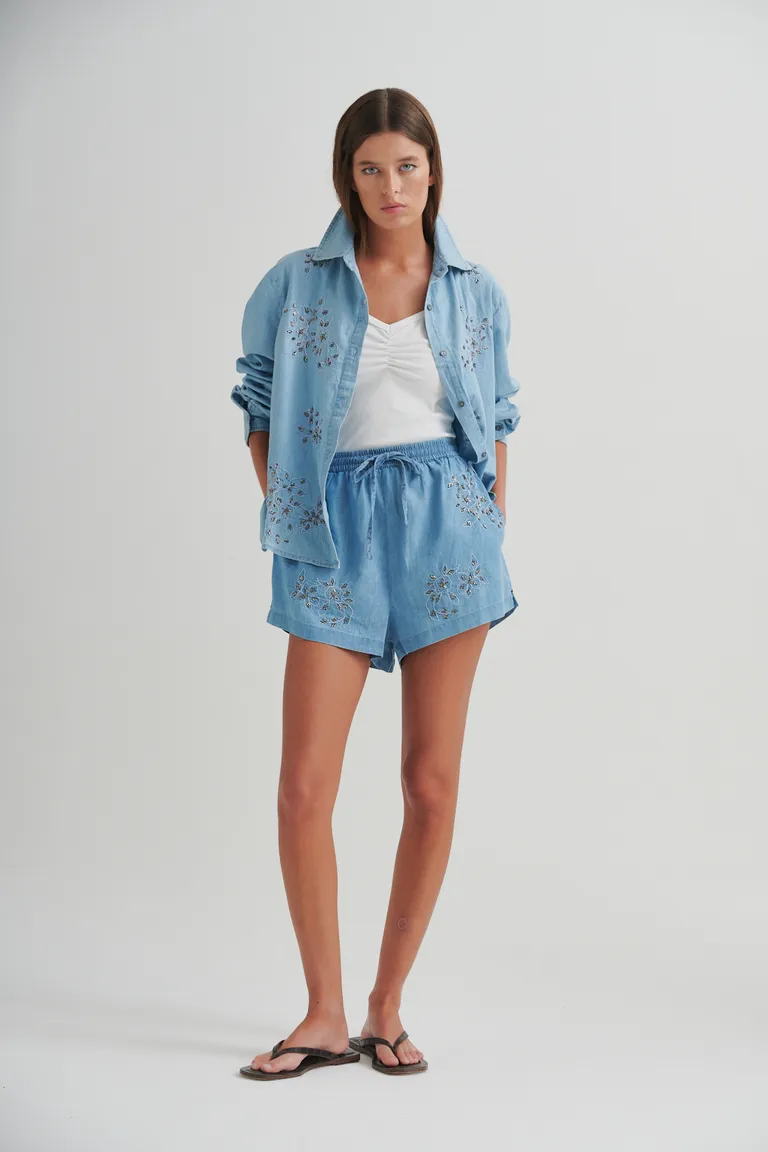 Shorts de mezclilla con estampado floral y cintura elastizada de Sweet en Shorts para argentina