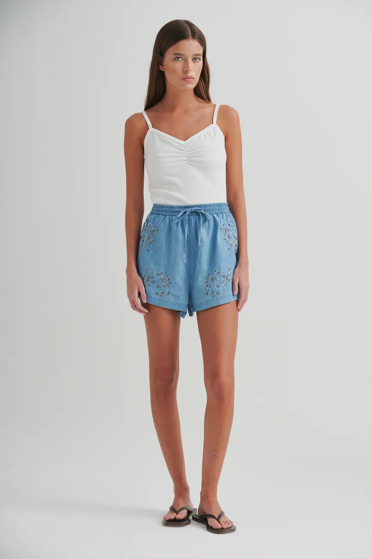 Shorts de mezclilla con estampado floral y cintura elastizada de Sweet en Shorts para argentina