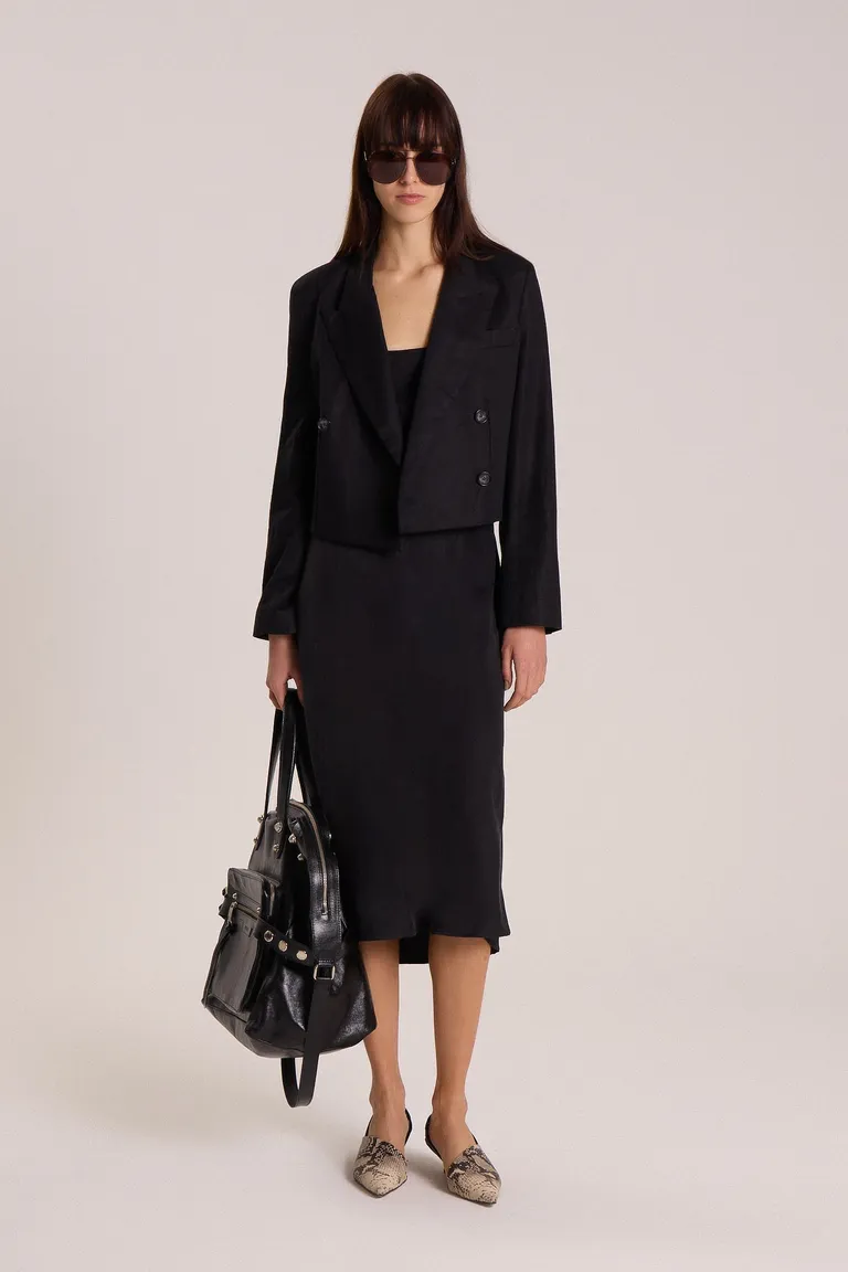 Vestido Midi de Cupro y Rayón con Escote Redondeado y Silueta Ajustada de Maria Cher en Vestidos para argentina