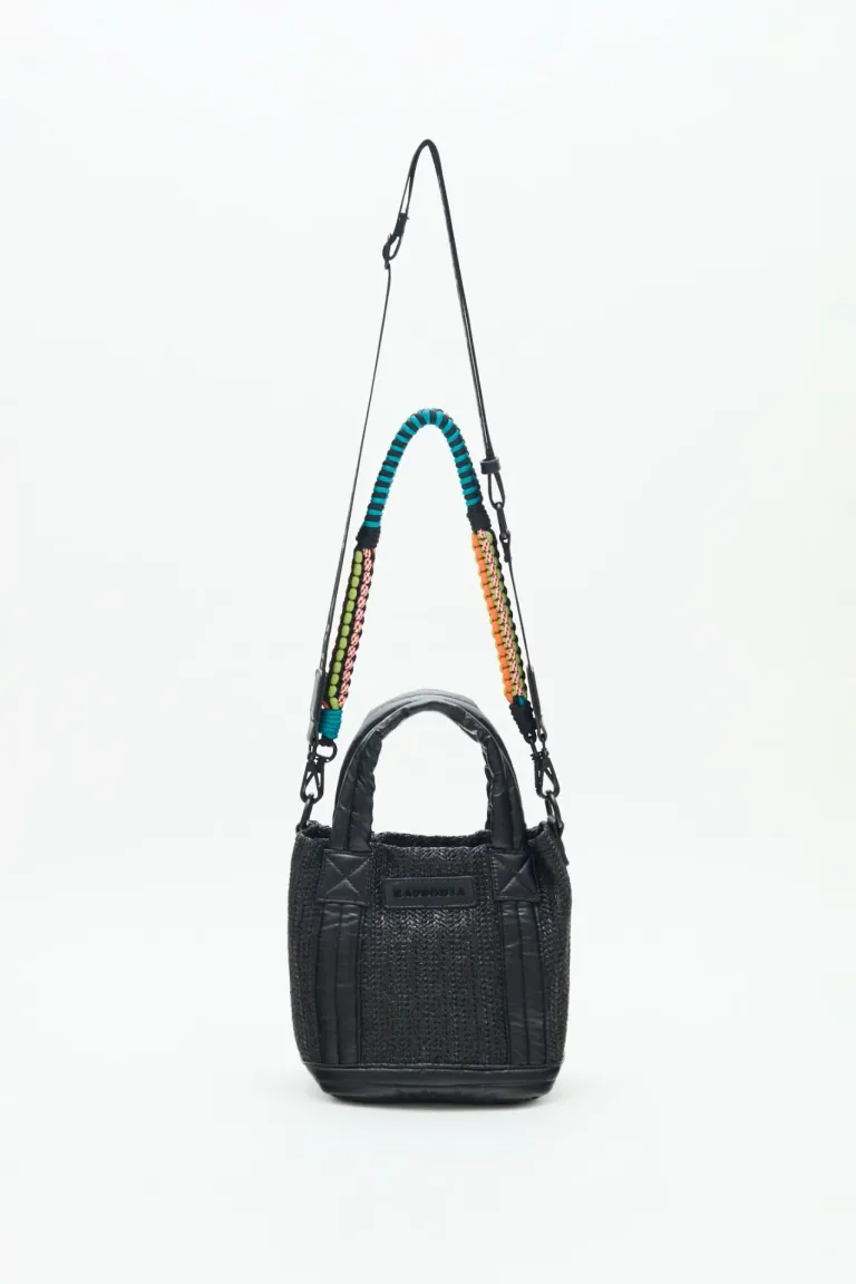 Cartera tote mini de rafia con correas desmontables y detalles en colores de Rapsodia en Bolsos y Carteras para argentina